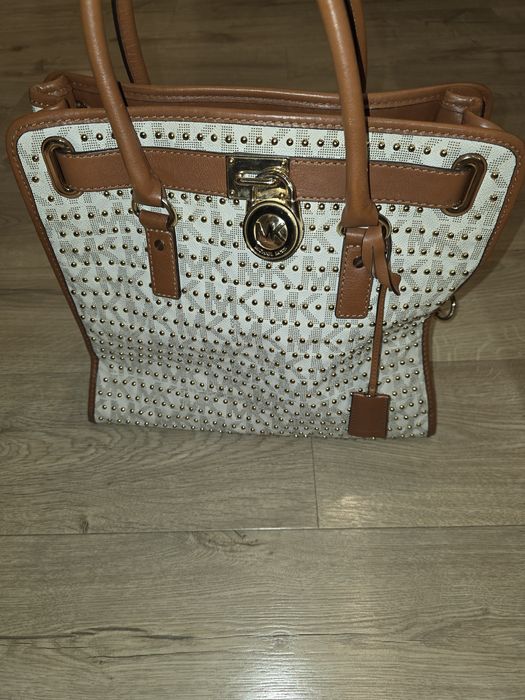 Torebka shopperka shopper Michael Kors Hamilton Studded vanilla  złoto ćwieki