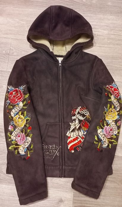 Винтажная худи на молнии Y2K Ed Hardy (S)