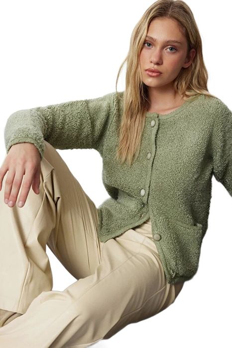 Trendyol sweter damski zapinany na guziki z kieszeniami zielony m 5ea