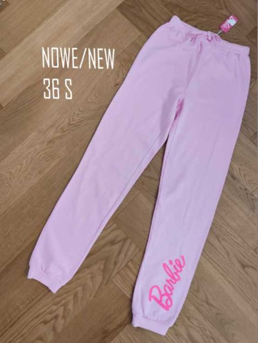 Nowe spodnie dresowe S 36 Barbie pudrowy róż bawełniane