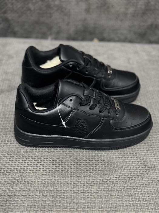 Кроссовки мужские зимние Nike Air Force leather winter black найк Форс