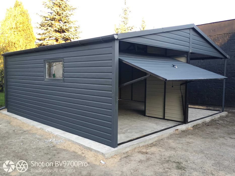 garaż z zadaszeniem wnęką 6x6 7x6 okno drzwi