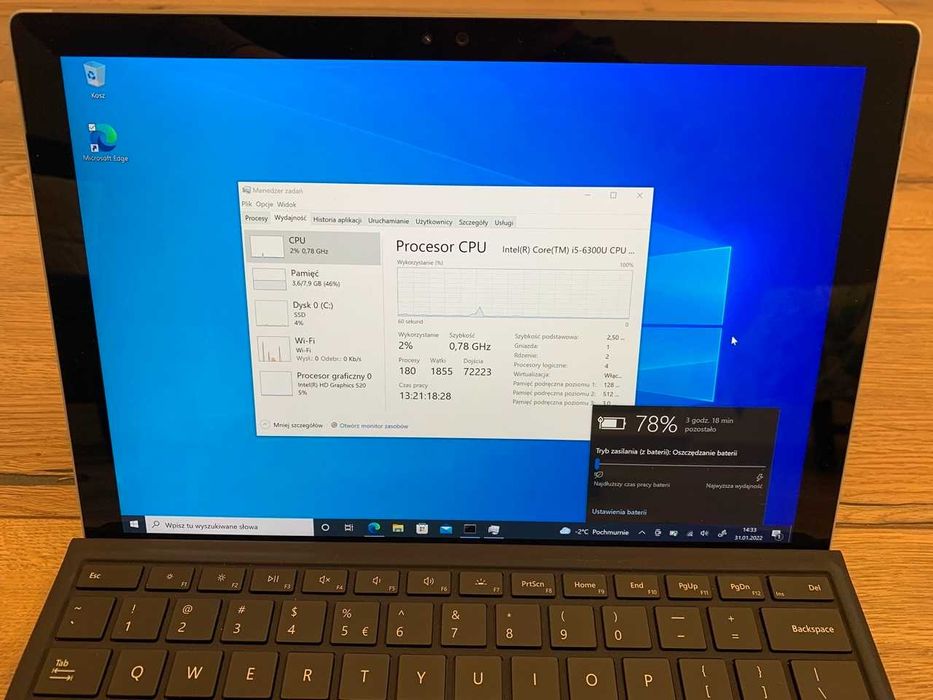 Microsoft Surface Pro 4 i5 8GB RAM 256GB SSD z klawiaturą