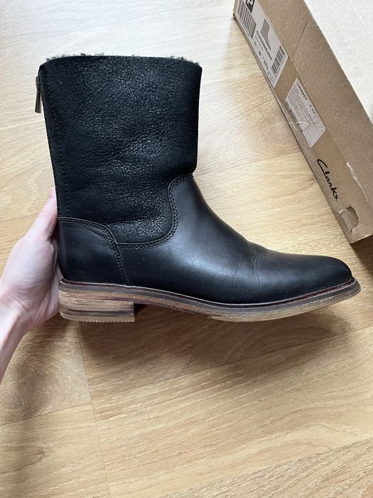 Зимові черевики шкіряні чорні Clarks  напівчоботи теплі