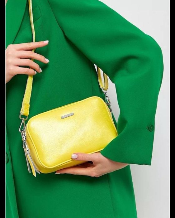 Сумка кросс-боди. Сумка кожа. Желтая сумочка