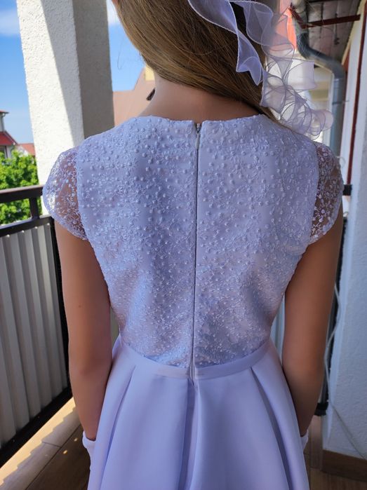 Sukienka komunijna + bolerko, torebka, rękawiczki, rozm. 152