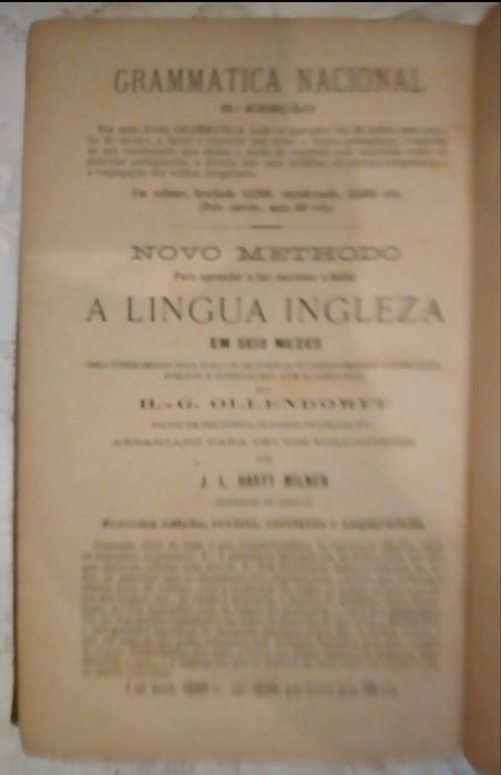 Gramática de 1883 aprende o Inglês em 6 meses encadernada pele natural