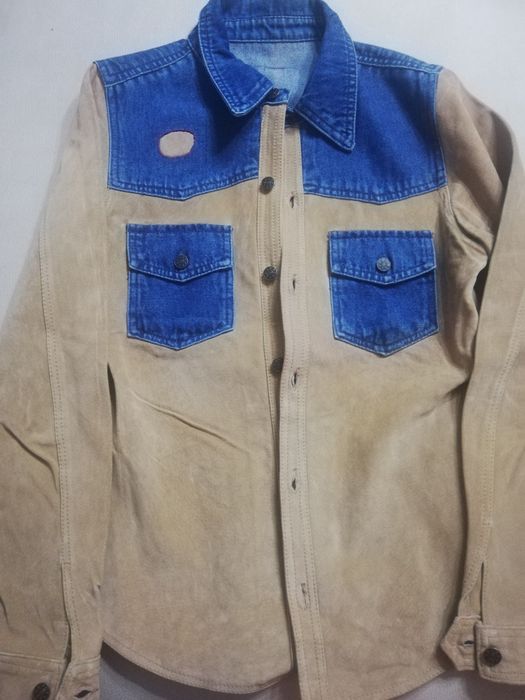 Leather Shirt with Denim Details