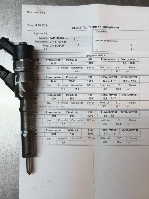 Перевірені дизельні форсунки Bosch(0445110076)(2.0HDI;JTD) Citroen;Fiat;Peugeot;Suzuki