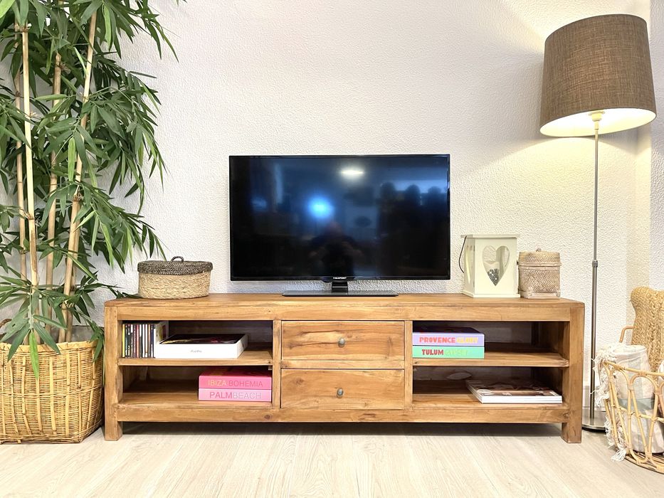 2 aparador consola movel tv armario teca oriental rustico