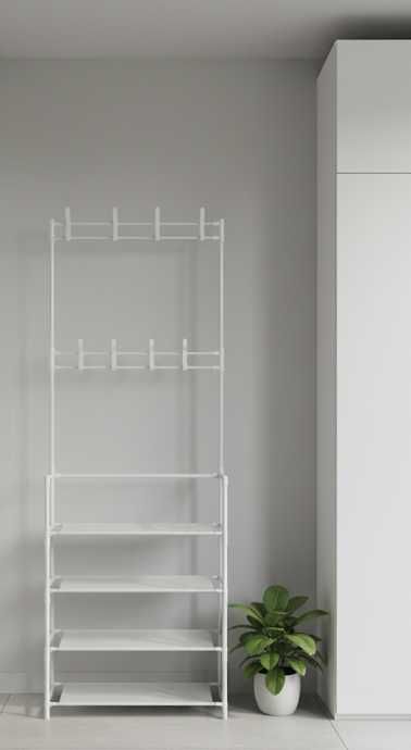 Вешалка для одежды с 4 полками для обуви стеллаж органайзер в прихожую