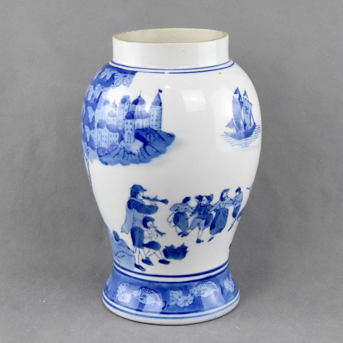 Jarra / Jarrão em porcelana, decoração de porto europeu a Azul e Branc