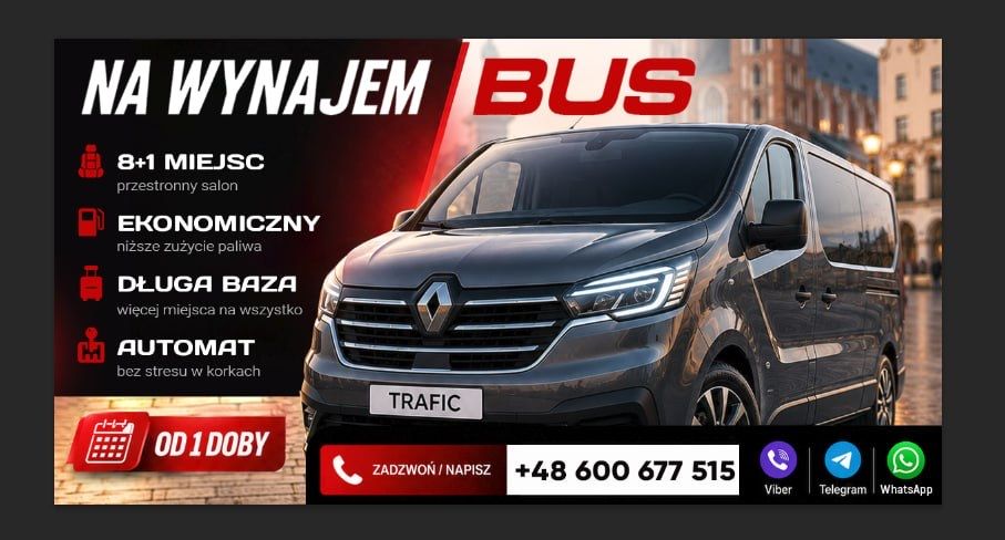 Wynajem busa 9-osobowego Renault Trafic