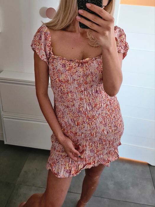 H&M L 40 XL 42 krotka sukienka gumkowana mini tuba