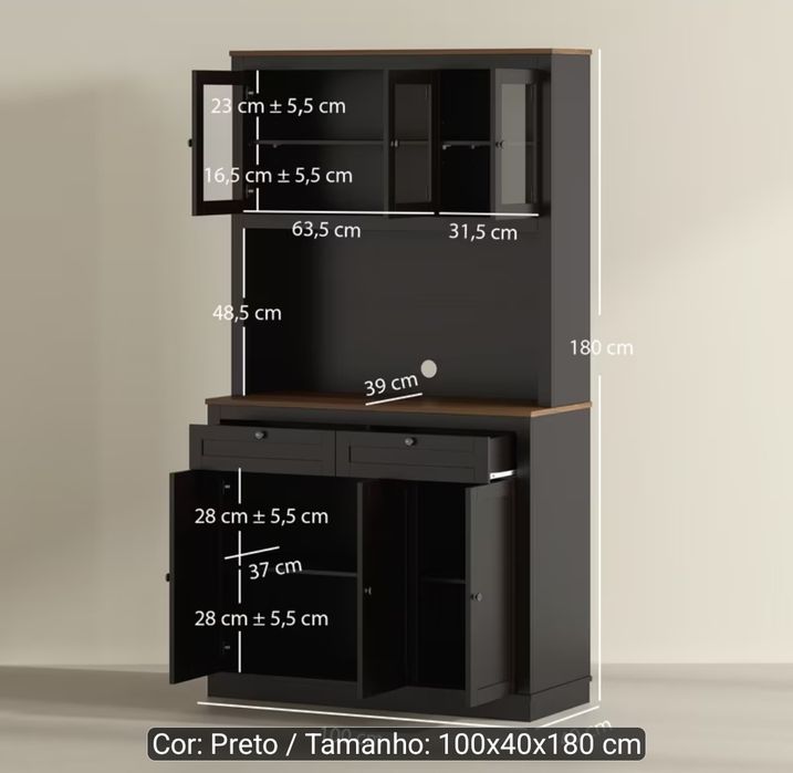 Armário de cozinha em preto com 3 gavetas