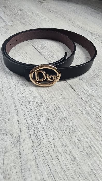 Nowy Pasek damski Dior czarny ze złotą klamerką