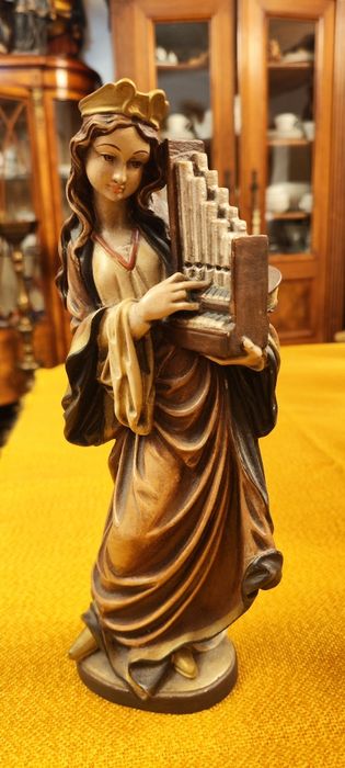 Figura z drewna polichromia Św Cecylia 30cm