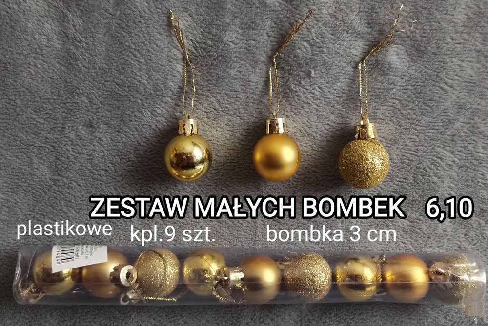 Zestaw mini bombek złotych.