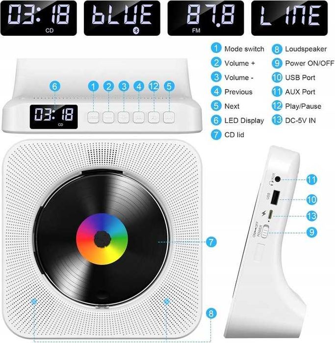 Odtwarzacz płyt CD KC-806 głośnik bluetooth pilot