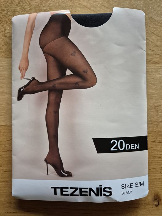 Rajstopy Calzedonia Tezenis s/m czarne w serduszka kryształki 20 den