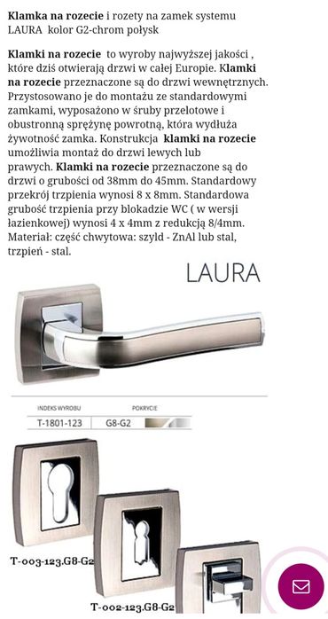 Klamki z szyldem dzielonym Laura Nomet 4szt