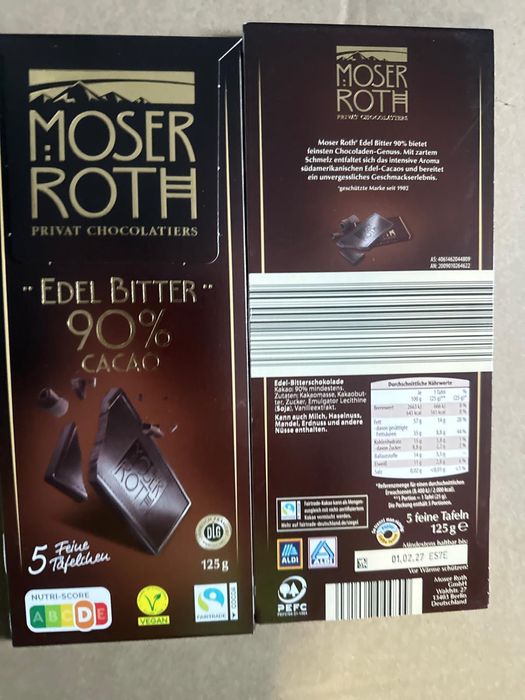 Екстра чорний шоколад з Німеччини Мозер Рот 125г(moser roth) 70% і 85%