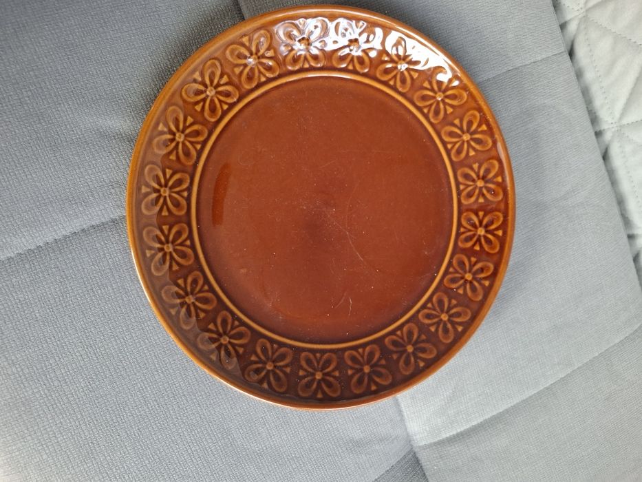 Porcelit Talerz prl duży brązowy 24 cm Pruszków