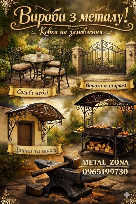 Ковані вироби, ворота, перила  металоконструкції — виготовлення.