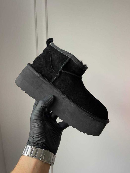 Уггі UGG Ultra Mini Platform Black Suede premium натуральна замша і овчина