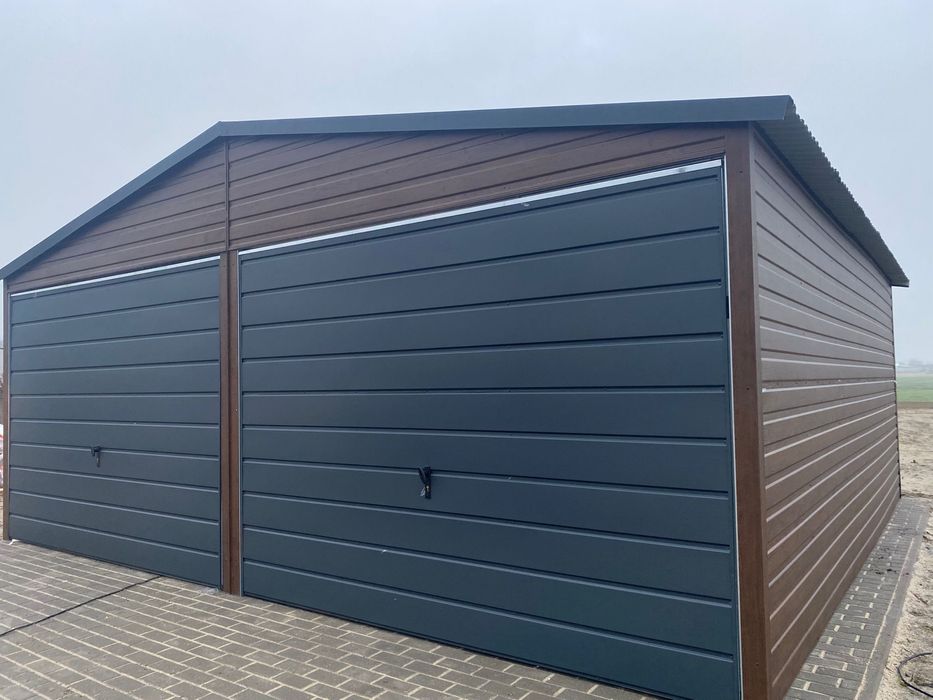 Garaż blaszany 6x5.8, drewnopodobny, orzech, antracyt. PRODUCENT.
