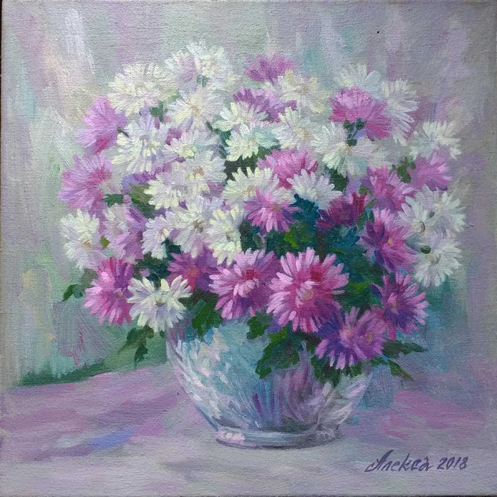 "Хризантемы",картина маслом