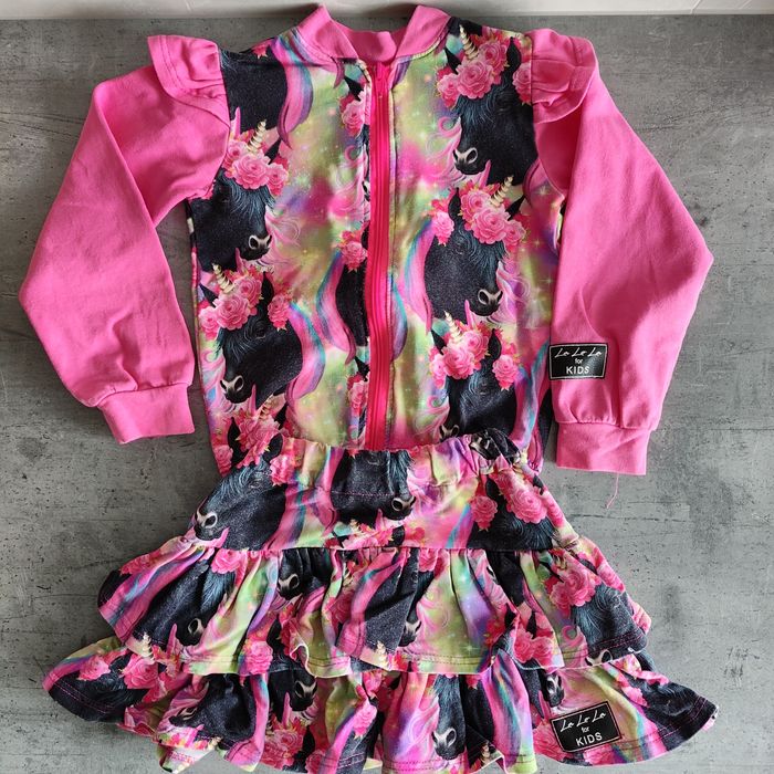 Zestaw La LoLa, bluza rozpinana/bomberka + spódniczka  Jednorożec