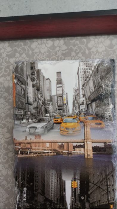 Quadro madeira com imagem da estatua da Liberdade