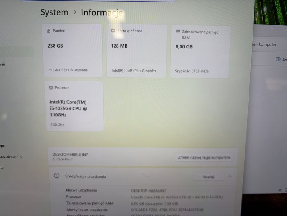 Ladny Microsoft Surface Pro 7 i5 10 gen 250GB 8GB