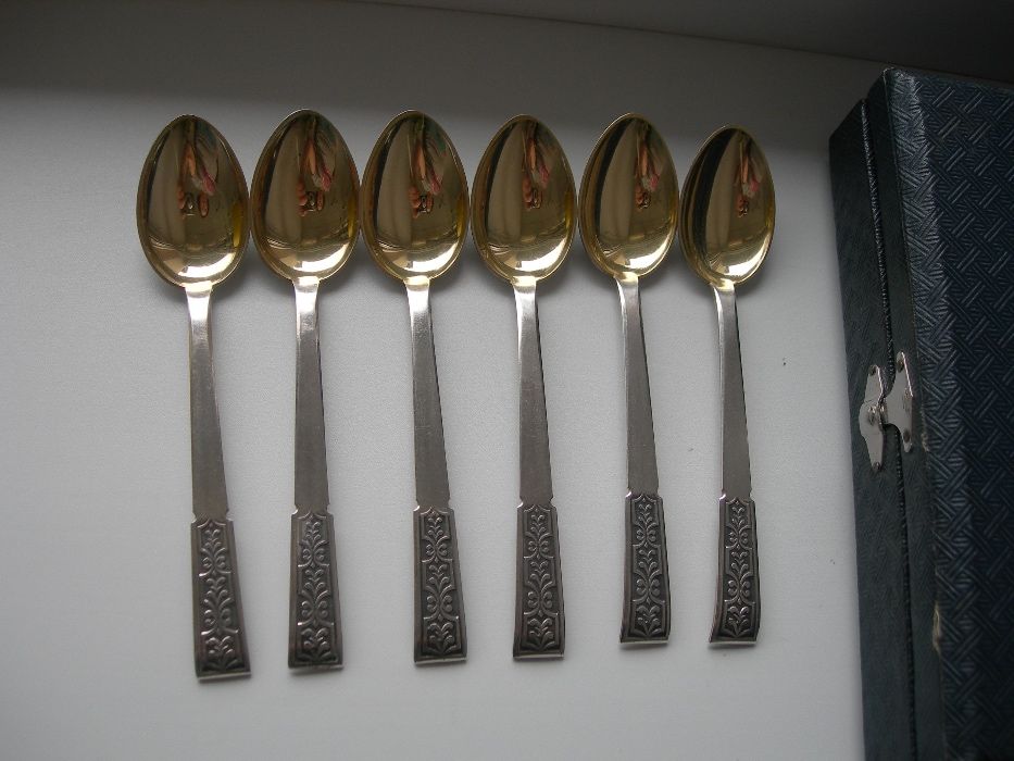 Чайные ложки, серебро, 875, позолота, новые