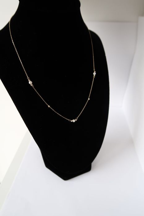 Złoty Łańcuszek z Białymi "Perłami" | 42 - 45cm | Próba złota 585