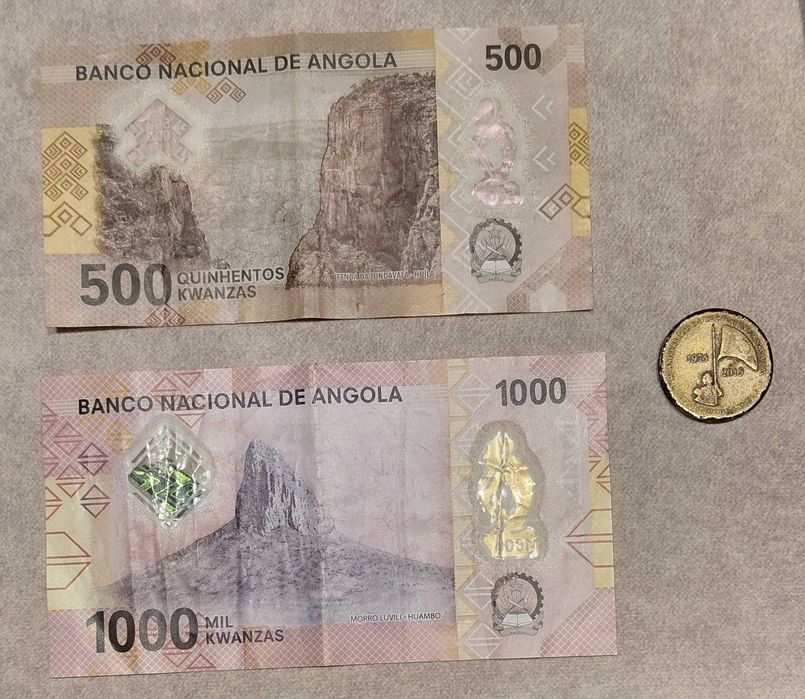 Banknoty i moneta - Kwanza - Angola - 1000, 500 i 100