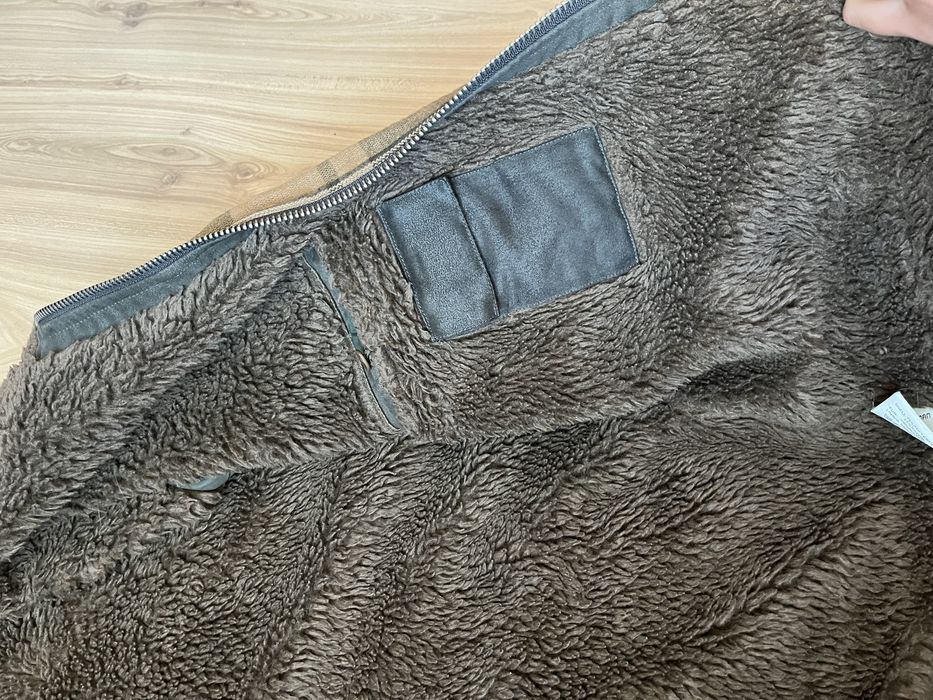 Męska zimowa kurtka w kratę brązowa szara khaki Leatherman