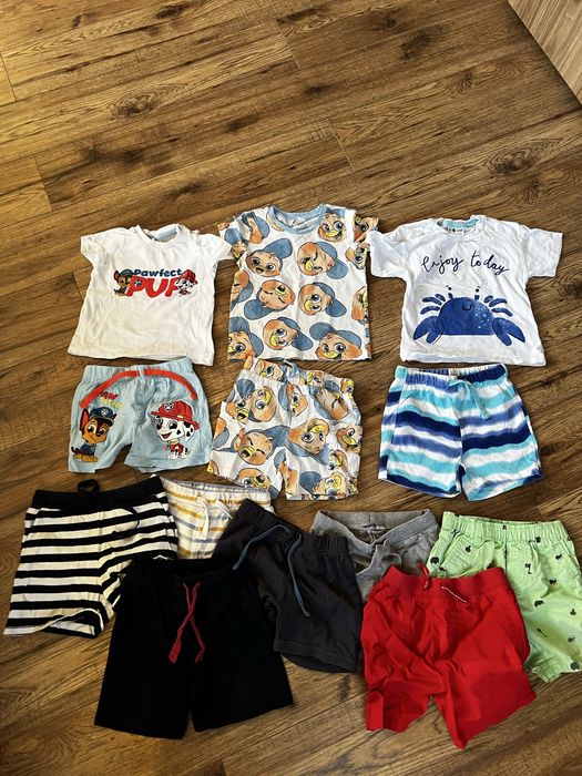 3 zestawy letnie spodenki + t-shirt So Cute r. 86 + gratis spodenki