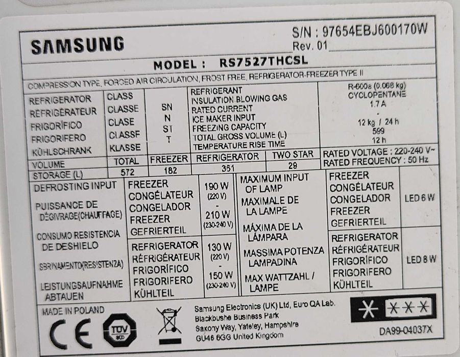 lodówka lodówkozamrażarka Side by Side SAMSUNG lodówko zamrażalka