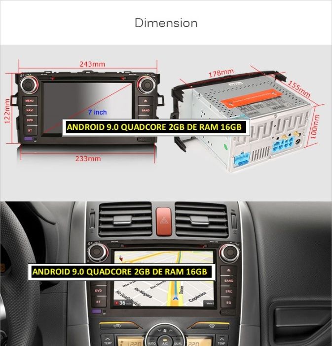 Auto-rádio 2 din Android 14 Toyota AURION CAMRY COROLLA AURIS ALTIS
