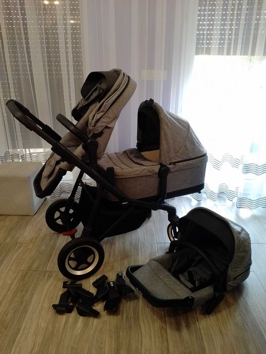 Wózek bliźniaczy rok po roku Thule sleek gondola i 2 spacerówki, szary