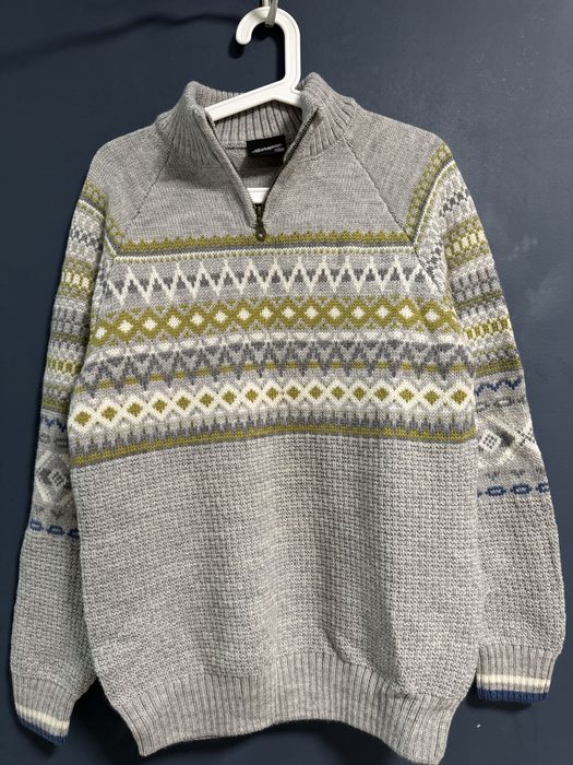 Sweterek sweter we wzory norweskie wełniany 100% wełna golf na zamek S