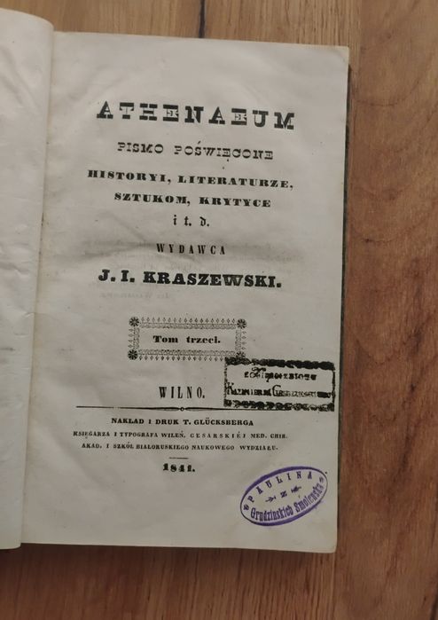 Athenaeum pismo poświęcone historii literaturze sztukom krytyce itp. J