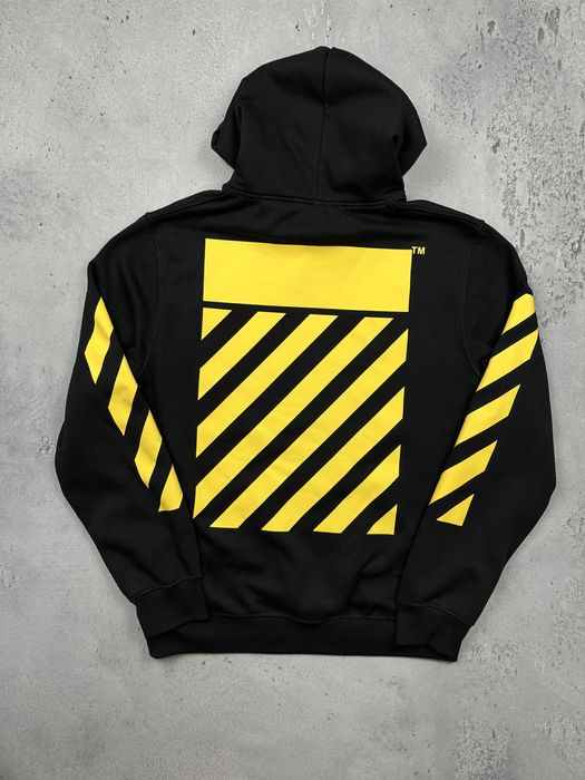 Off-White czarna bluza z kapturem i żółtymi nadrukami