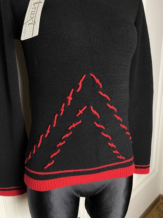Nowy sweter damski dzianinowy czarny czerwony 40 L  vintage 00s