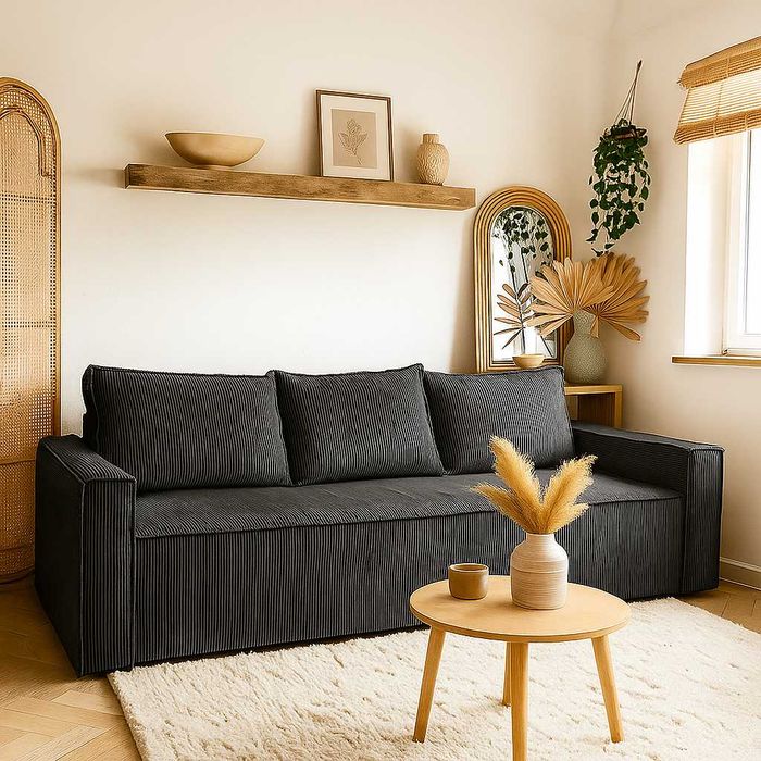 Sofa kanapa rozkładana KENZO sztruks, funkcja spania, pojemnik HIT