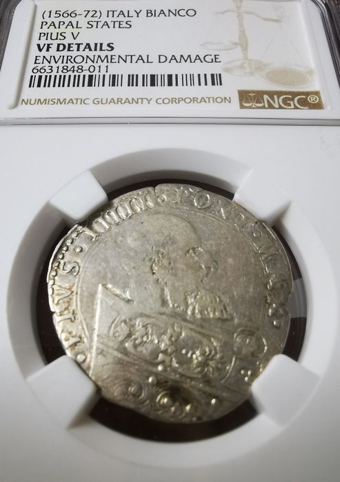 Oryginalna moneta papieska BIANCO Pius V - grading NGC