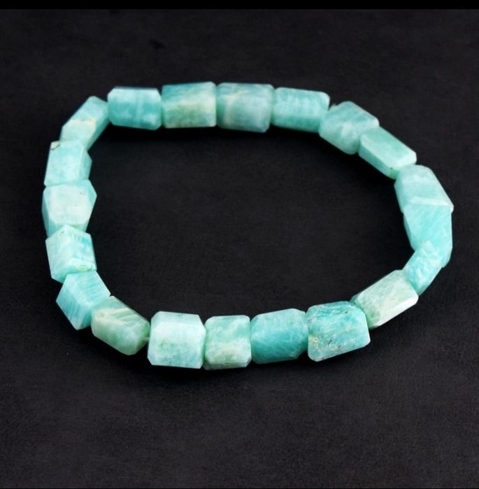 Pulseira de Contas Facetadas de Amazonita Genuína Natural 108 Quilates