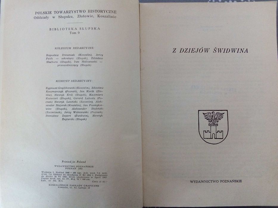 Z dziejów Świdwina -praca zbiorowa 1963r książka